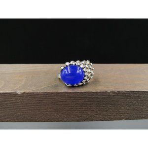 Size 6 Sterling Silver Blue Gemstone Dragonscale Band Ring Vintage Statement